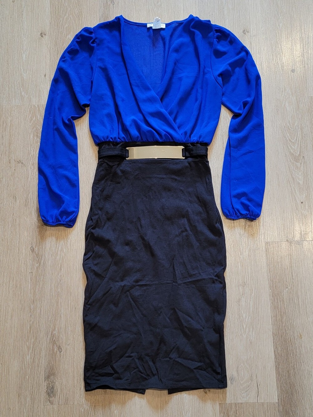 Blue & black chiffon pencil dress